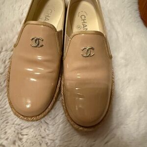 CHANEL Nude Patent Espadrille Flats